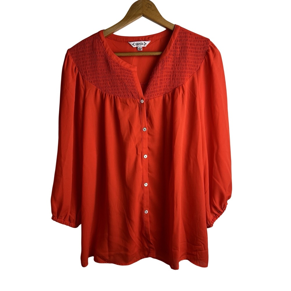 Nanette Lepore Red Blouse Size Large Boho Peasant Prairie Cottage Top